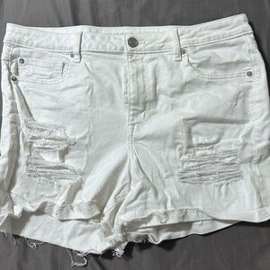 American Eagle Outfitters Hi-Rise Shortie Distressed Denim Shorts White 18 Plus